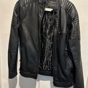 River Island Black Leather Bomber Jacket